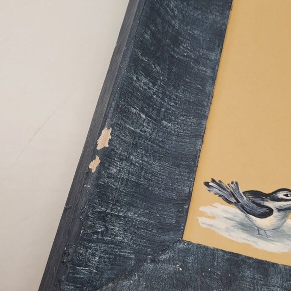 Signed Art Hand Painted Winter Scene Bird Lover Wood Frame Trees Farm Decor Snow - Picture 7 of 10